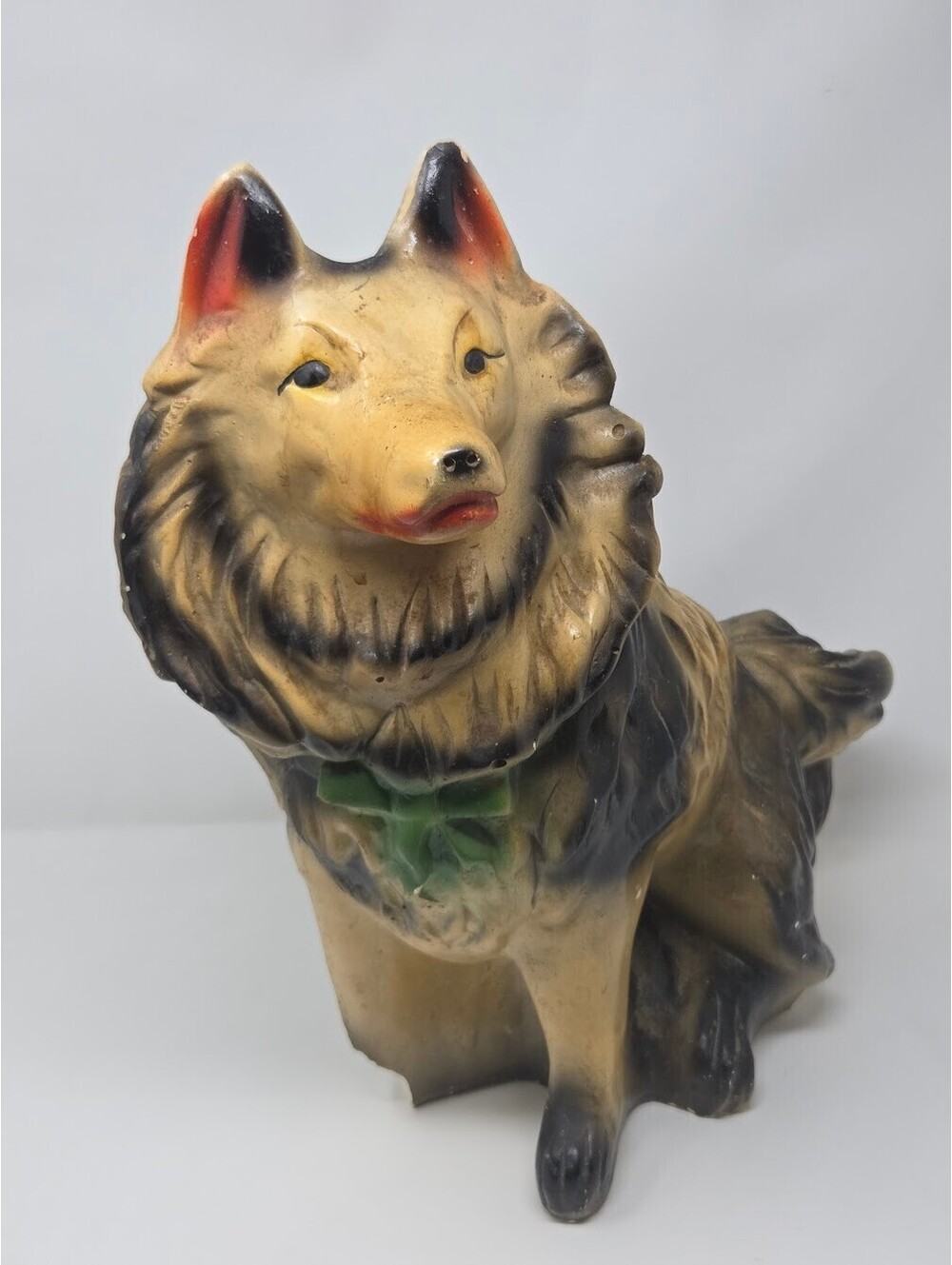 Vintage Collie Dog Chalkware Bank Statue Hand Painted Figure With Wear & Damage
